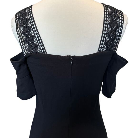 YIGAL Azroel Crochet Lace Cold Shoulder A-Line Cocktail Dress in Black-Size S - Picture 5 of 7